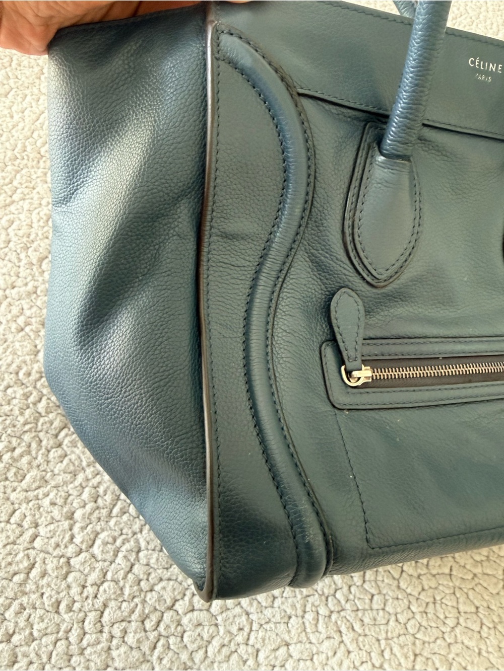 Celine Luggage Tote Blue Pebbled Leather Top Handle Bag - Picture 11 of 15